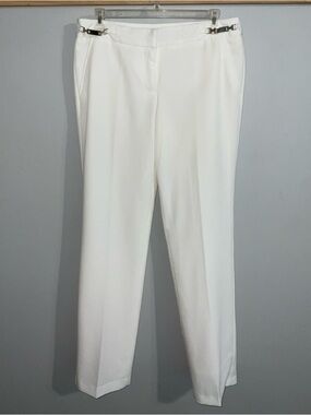 Zac & Rachel White Tailored Trousers with Silver Buckle Details Size 8
